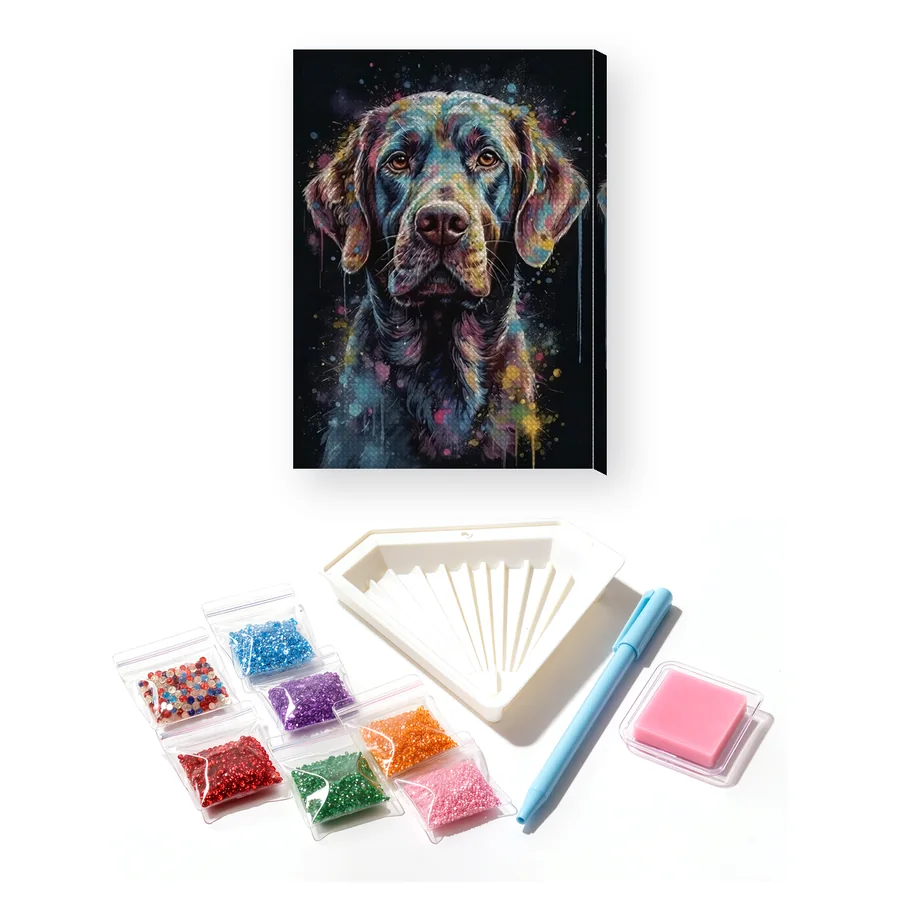 Retriever Nero e Schizzi di Colore Diamond Painting