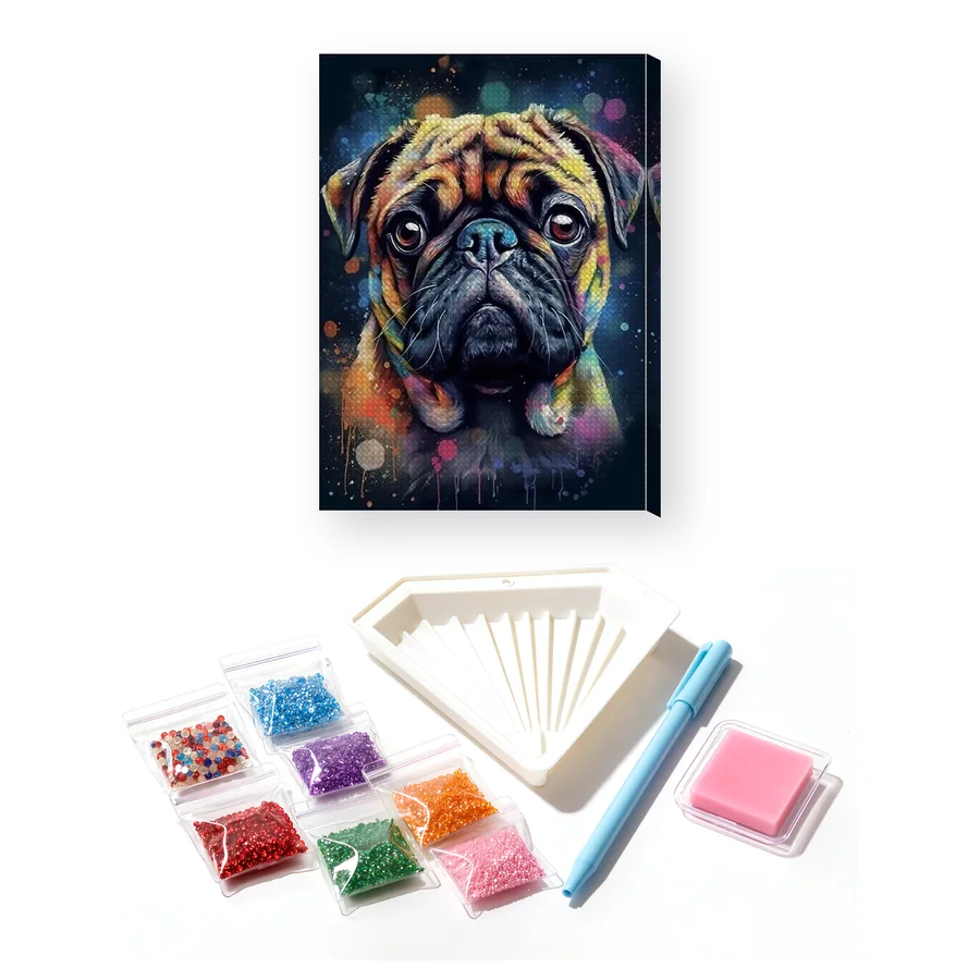 Mops, lustiges Porträt Diamond Painting