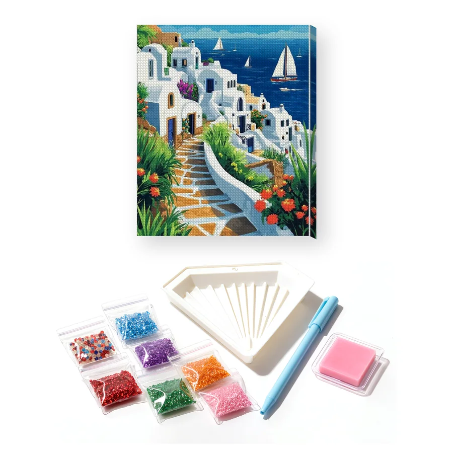 Santorini, Scogliere Bianche Diamond Painting