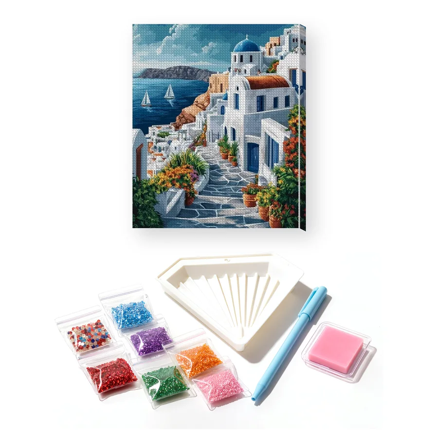 Santorini, Gassen des Lichts Diamond Painting