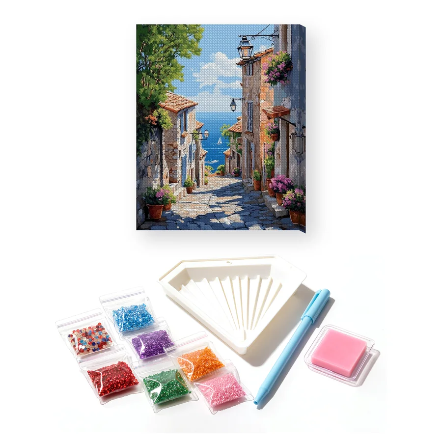 Villaggio Costiero, Discesa verso il Mare - Diamond Painting