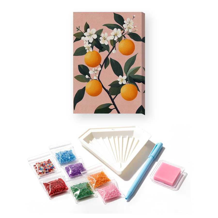 Ramo di Fiori d'Arancio su Sfondo Rosa Diamond Painting