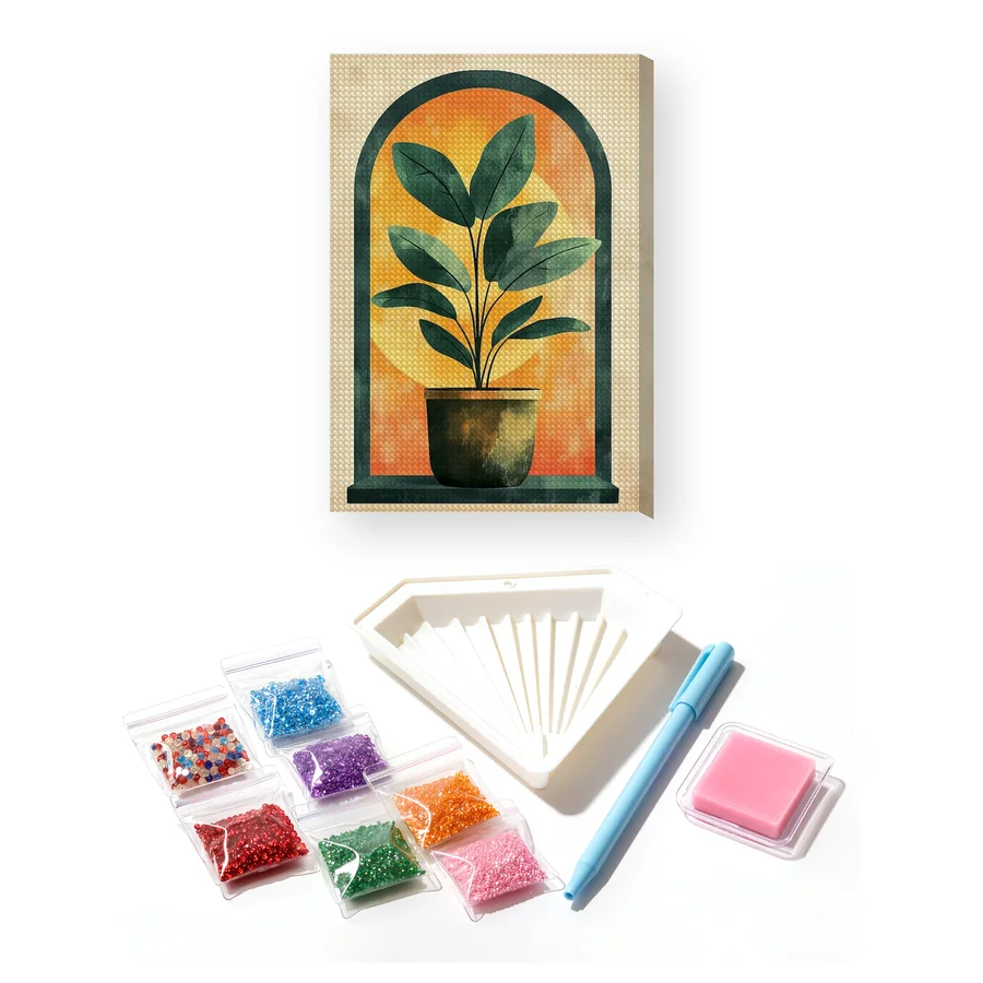 Strukturierte Zimmerpflanze im Bogen Diamond Painting