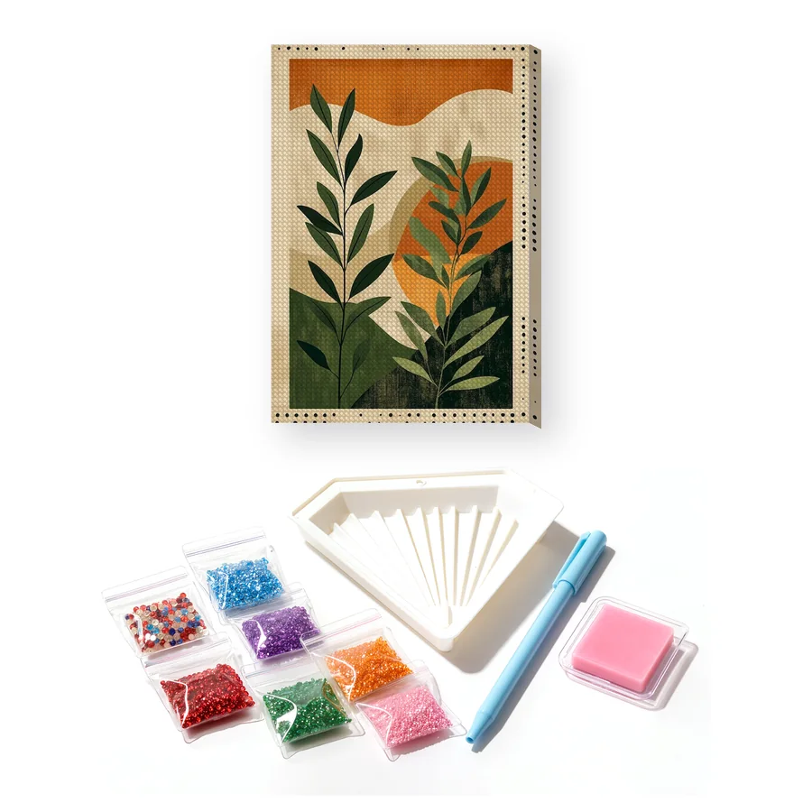 Abstracte bladeren en zon in boho-stijl Diamond Painting