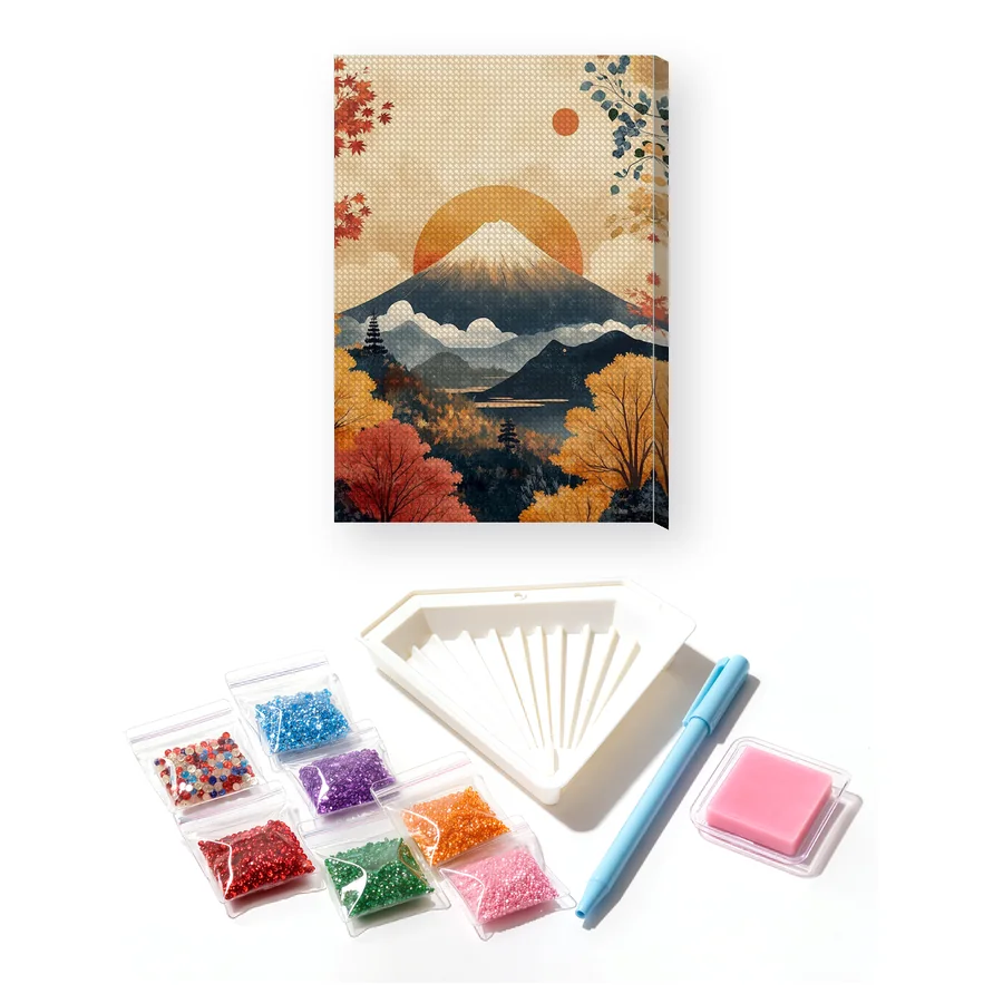 Der Fuji und der leuchtende Herbstwald Diamond Painting