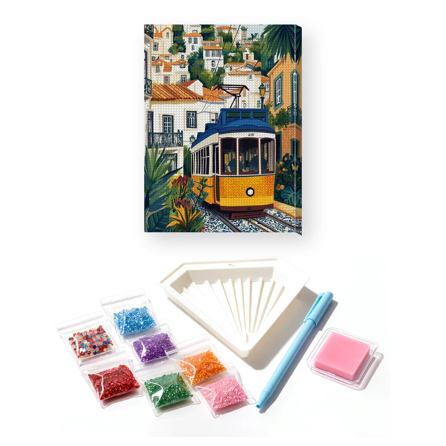 Tram 28 Giallo di Lisbona Diamond Painting