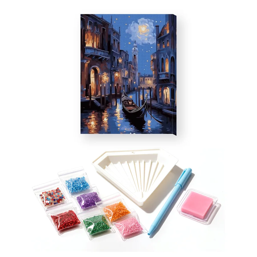 Gondel in Venedig unter dem Vollmond Diamond Painting