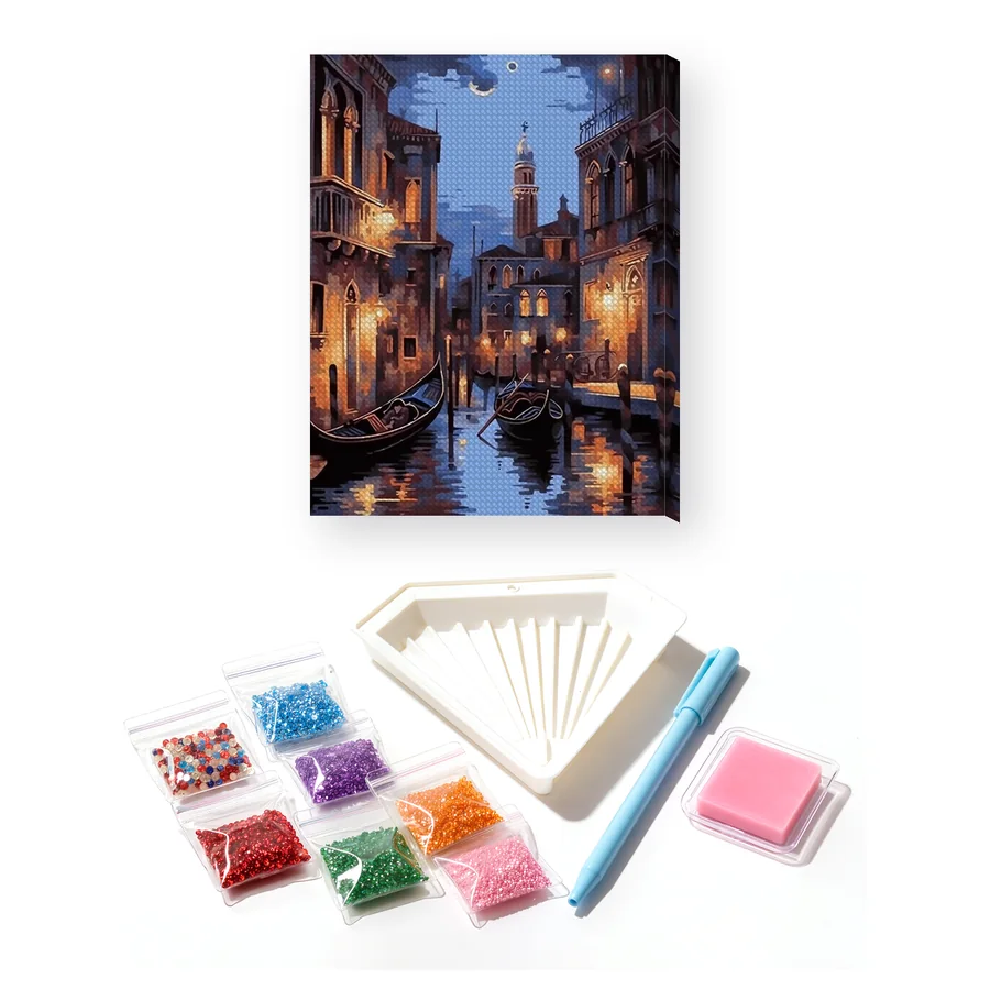 Gondole sui Canali di Venezia di Notte - Diamond Painting