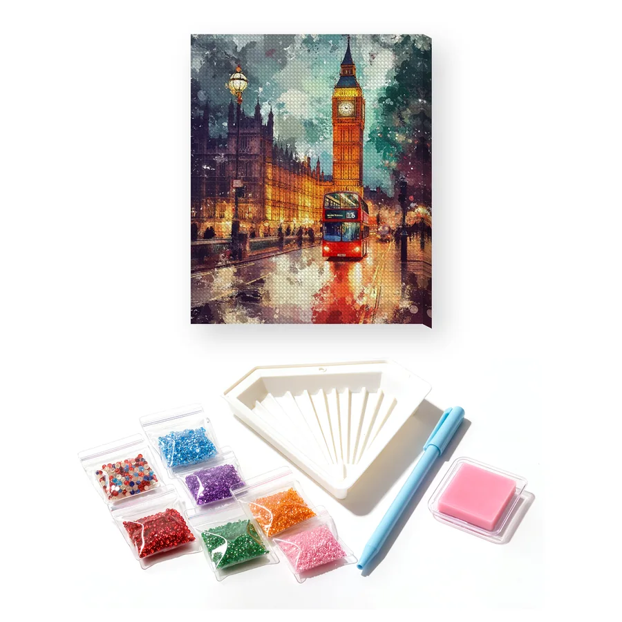 Big Ben und roter Bus in London – Diamond Painting