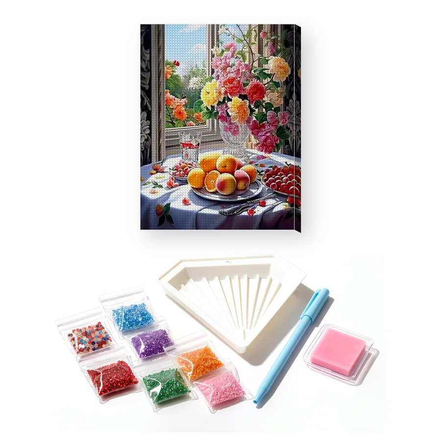 Bouquet of Fresh Flowers and Fruits in Diamond Painting