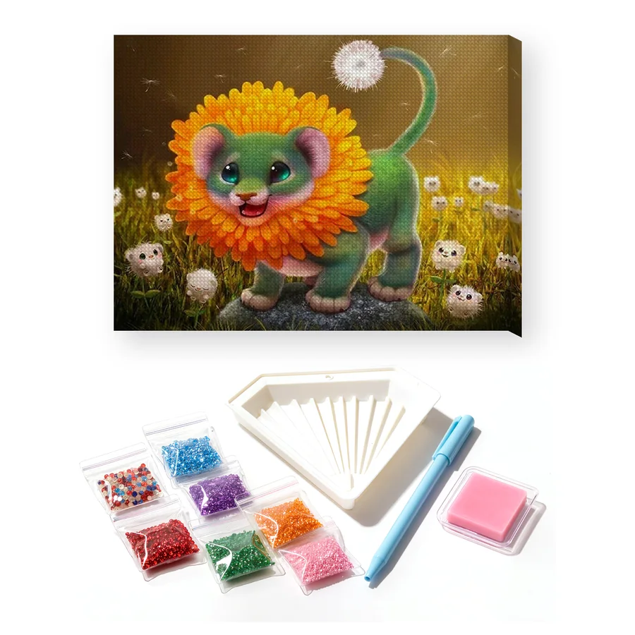 Dandelion Lion Cub: Enchanted Diamond Painting Creature