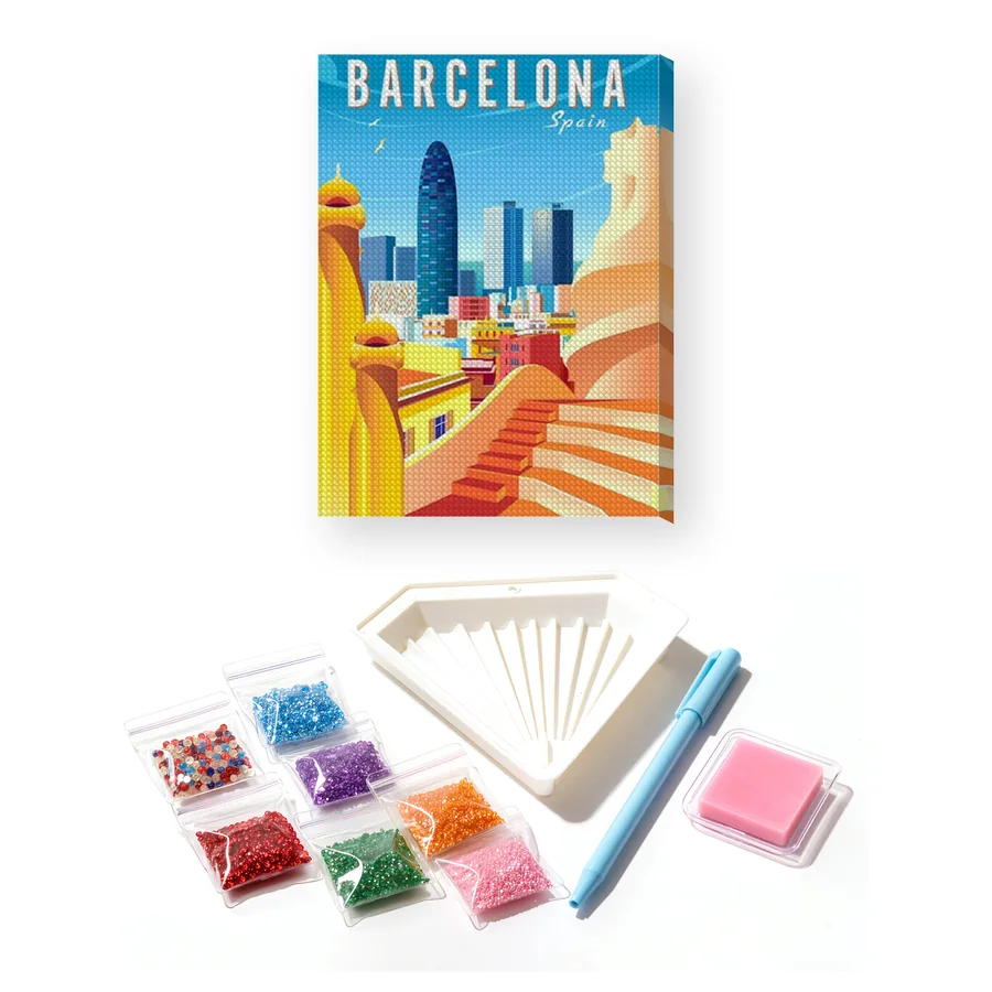 Vibrant Barcelona: Agbar Tower and Park Güell in Diamond Painting