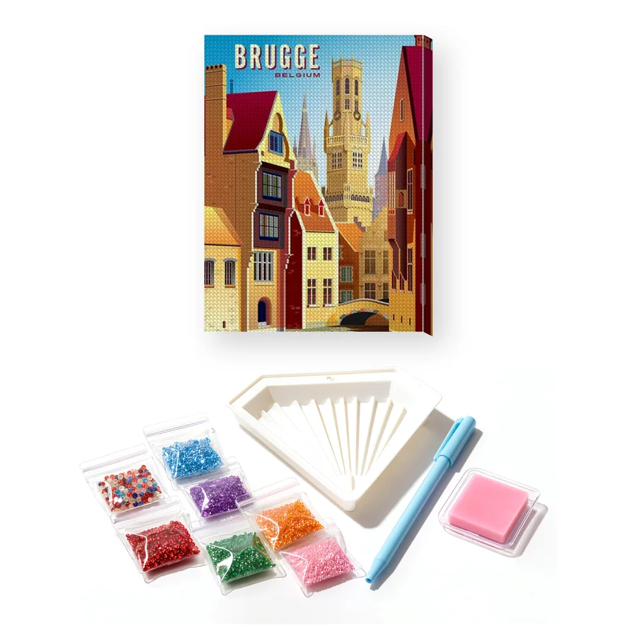 Bruges in Diamond Painting: Colorful Houses and Belfry