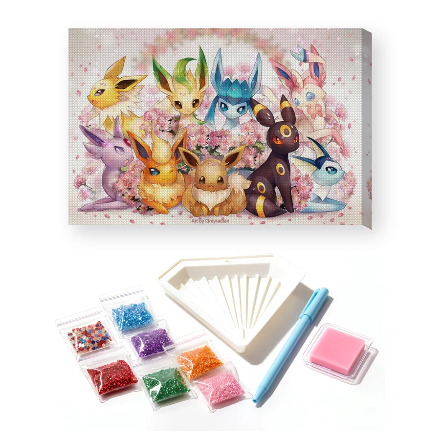 Diamond Painting Pokémon Le Jardin Fleuri des Évolitions