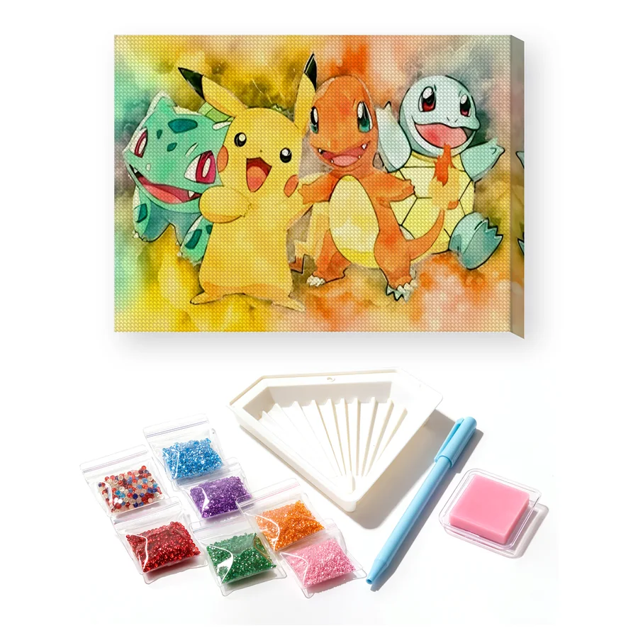 Diamond Painting Pokémon Le Quatuor de Kanto Aquarelle
