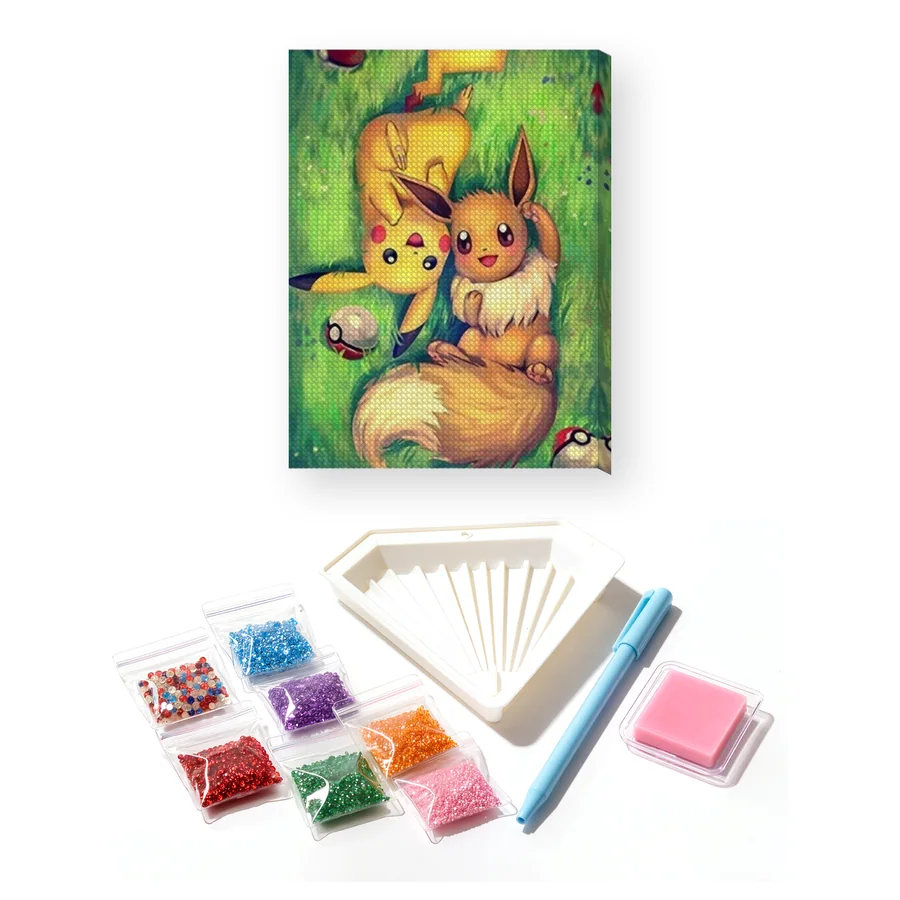 Diamond Painting Pokémon Pikachu et Evoli