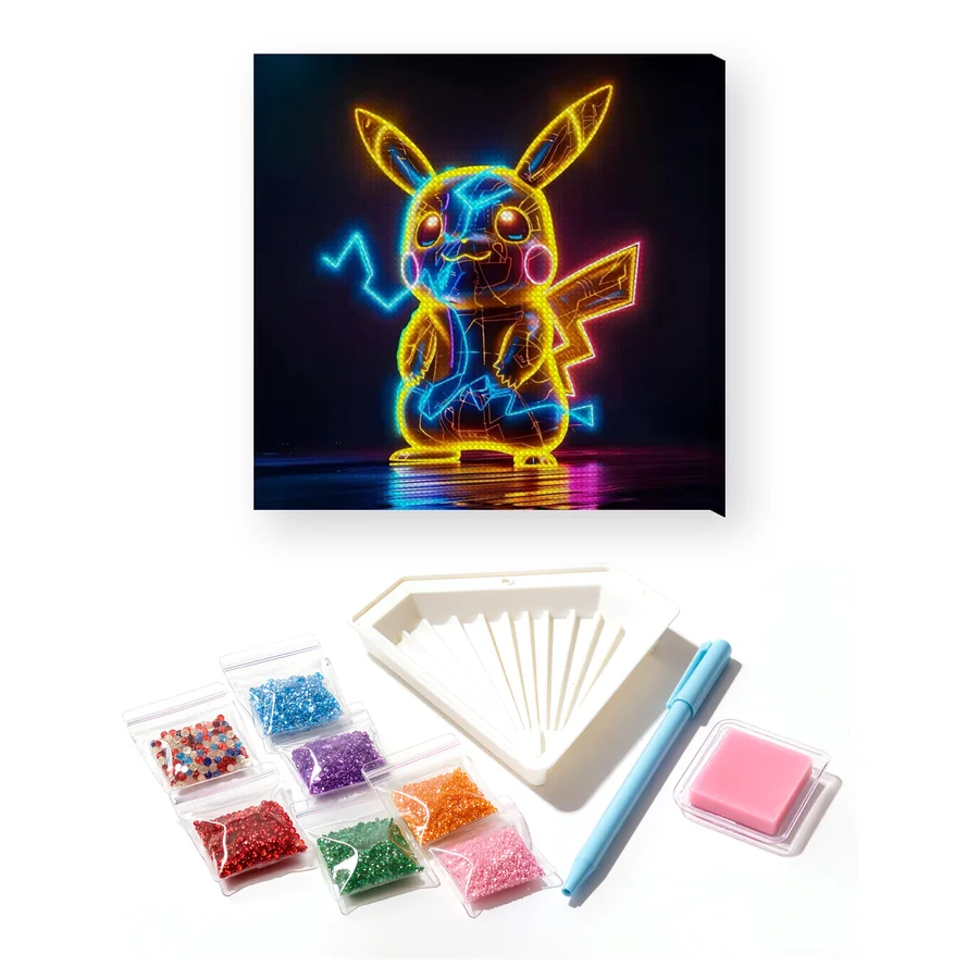 Diamond Painting Pokémon Pikachu Foudre Néon