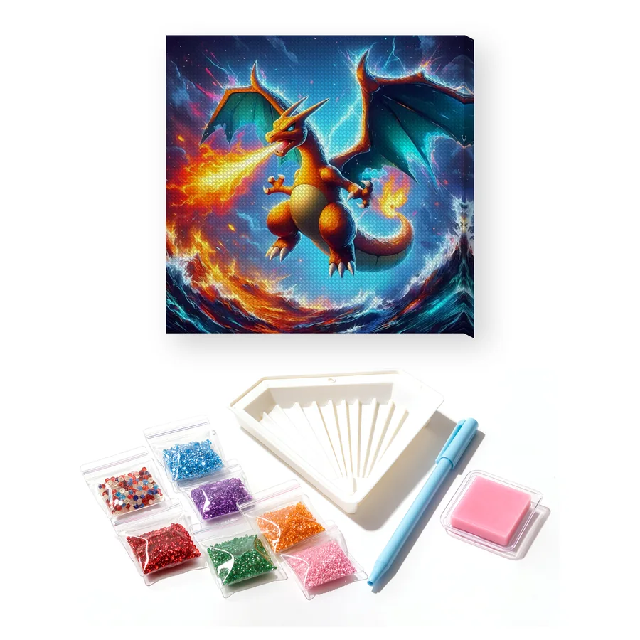 Diamond Painting Pokémon Dracaufeu Furie Élémentaire
