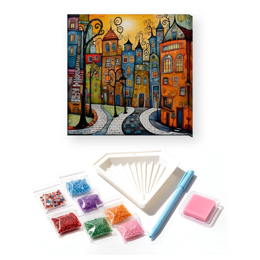 Diamond Painting Vicolo con Case Colorate