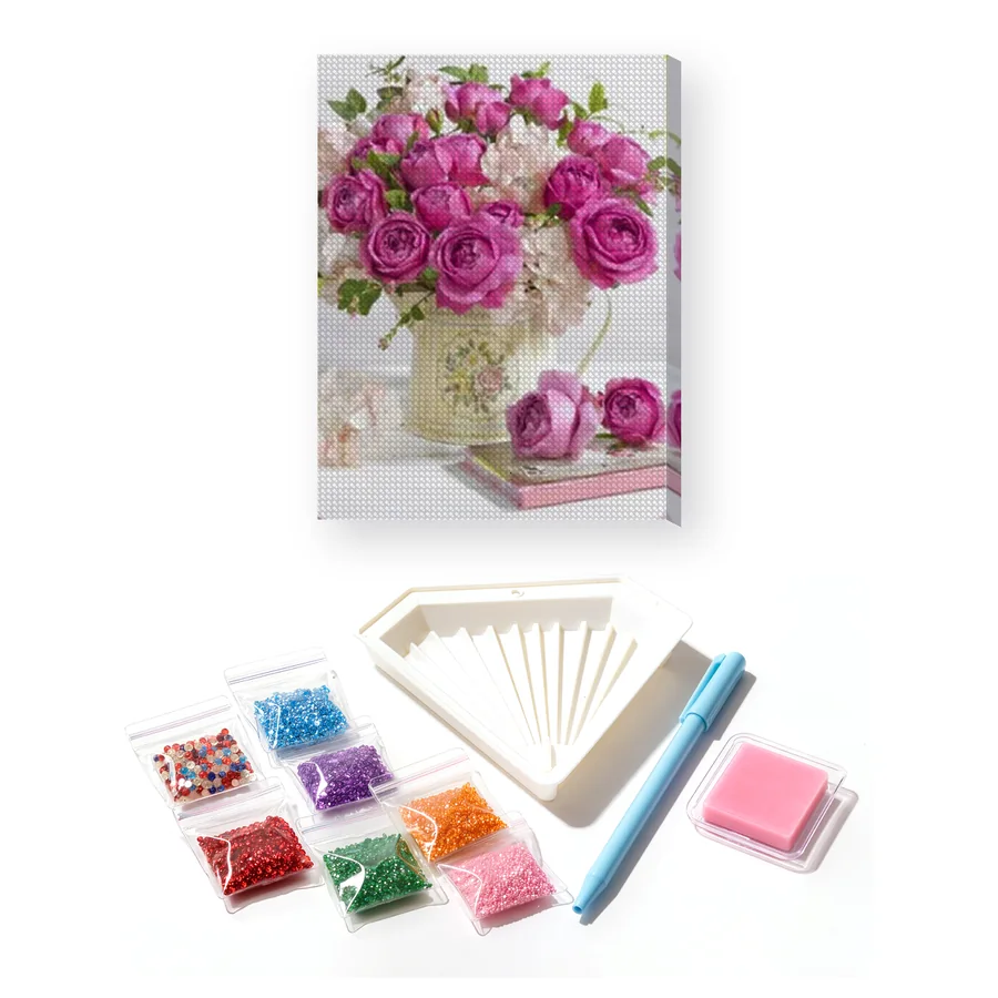 Diamond Painting Roses Fuchsia dans un Vase Fleuri