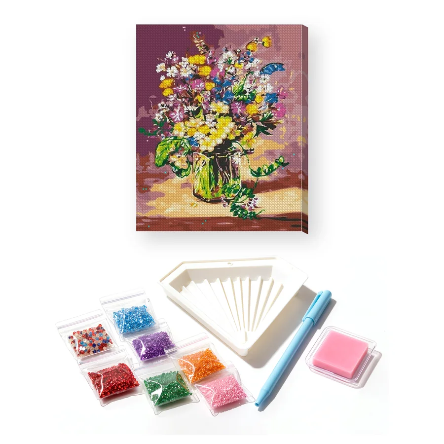 Diamond Painting Bouquet Expressionniste dans un Vase en Verre
