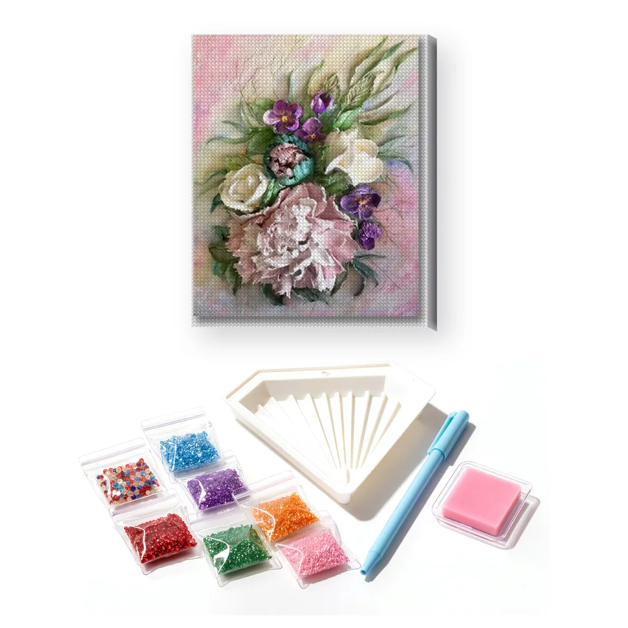 Pittura a diamante Fiori rosa e peonia Melanie