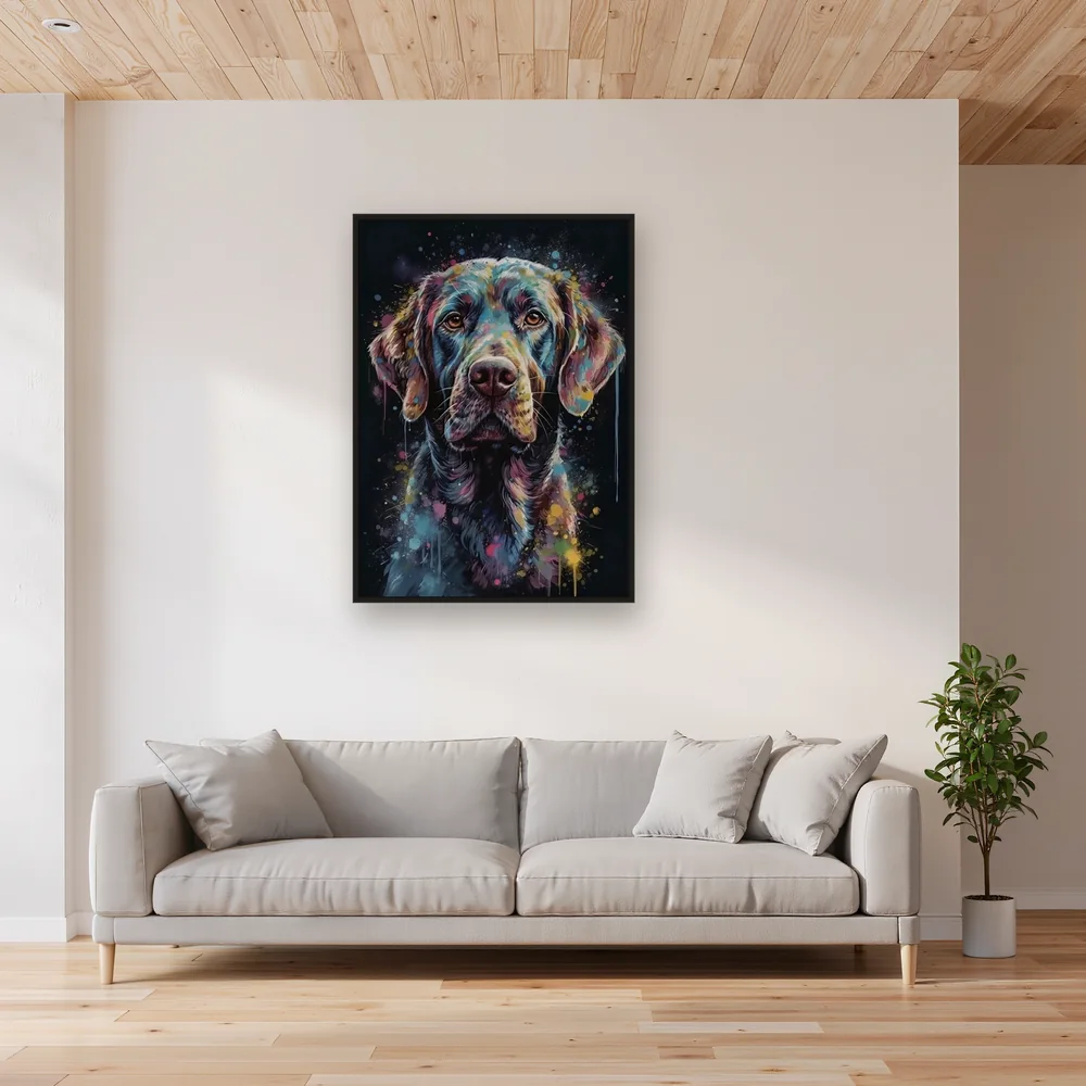 Retriever Nero e Schizzi di Colore Diamond Painting – Soggiorno