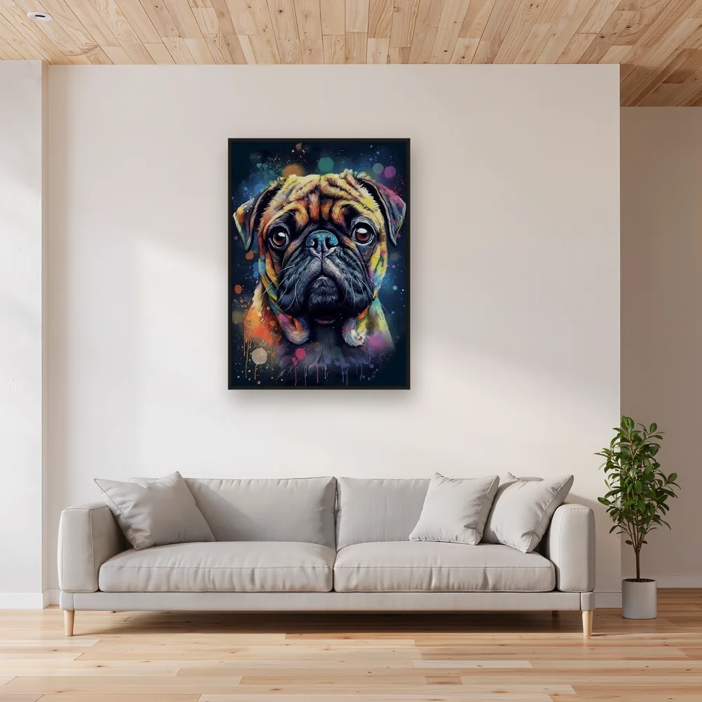 Mops, lustiges Porträt Diamond Painting – Wohnzimmer