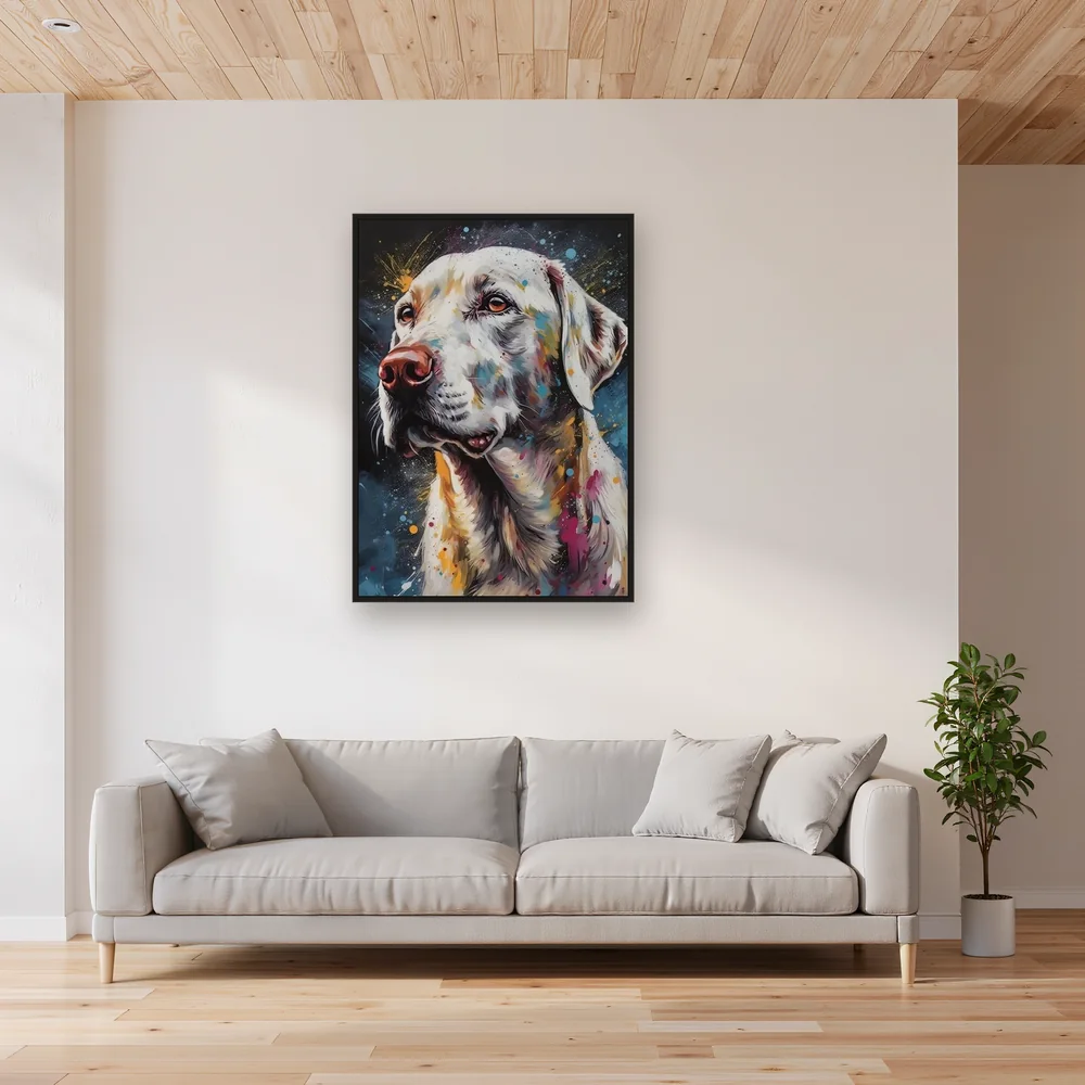 English Setter Farbspritzer Diamond Painting – Wohnzimmer