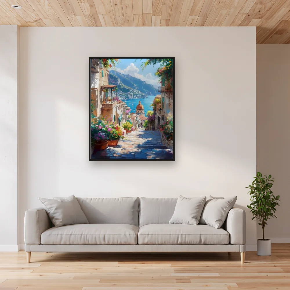 Amalfi, Die Blumentreppe - Diamond Painting – Wohnzimmer