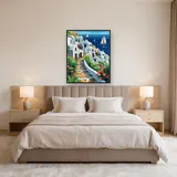 Santorin, weiße Klippen Diamond Painting – Schlafzimmer