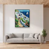Santorin, weiße Klippen Diamond Painting – Wohnzimmer
