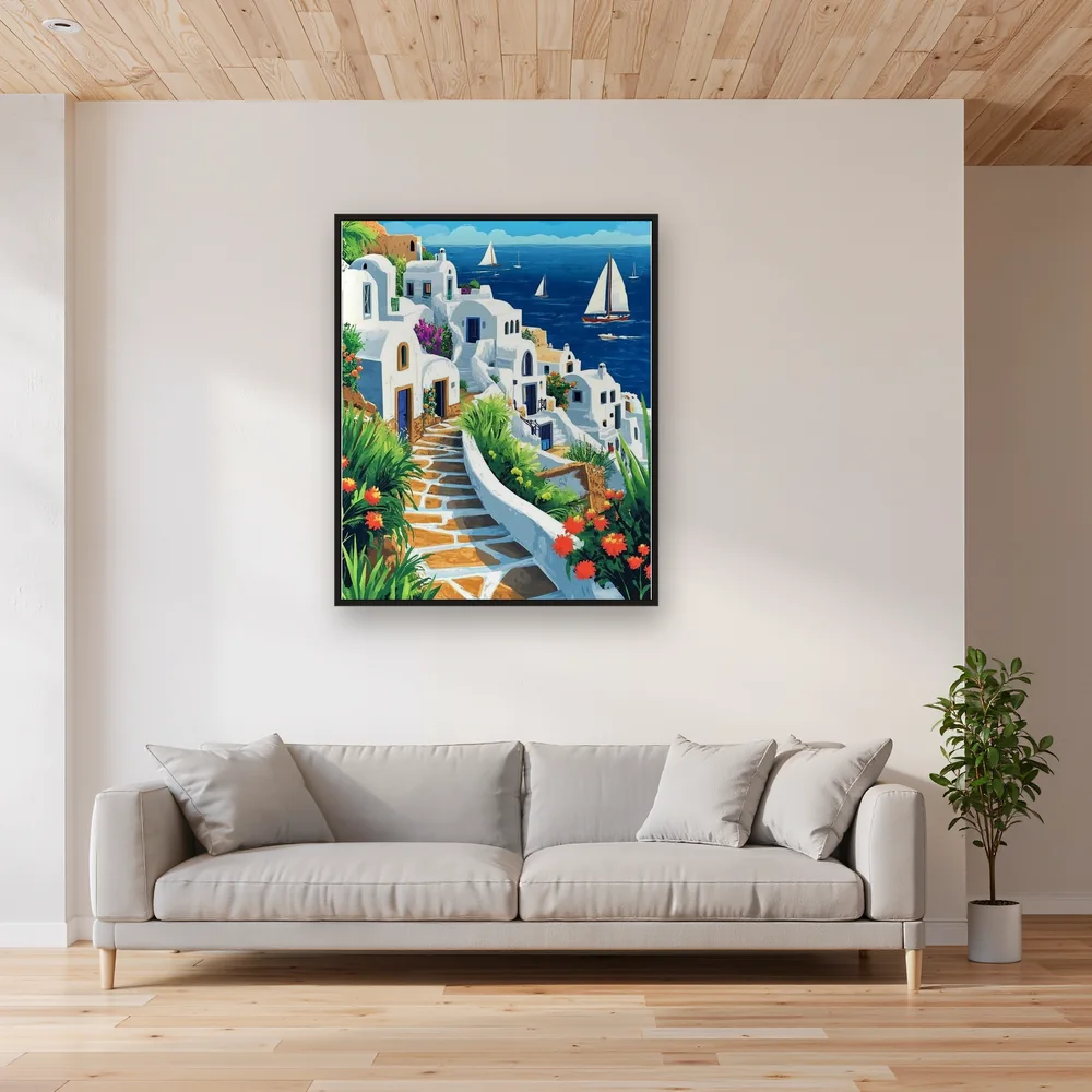Santorini, Scogliere Bianche Diamond Painting – Soggiorno