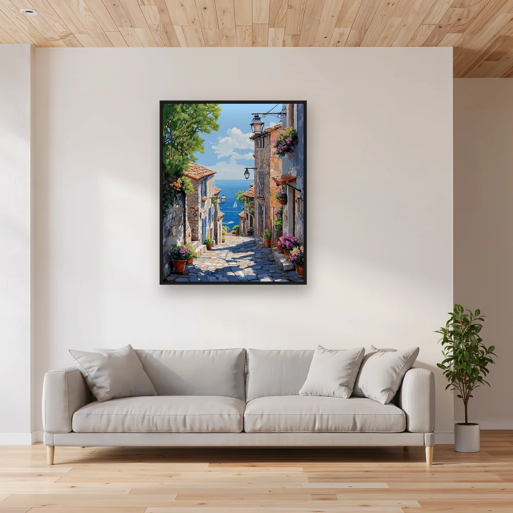 Villaggio Costiero, Discesa verso il Mare - Diamond Painting – Soggiorno