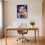 Diamond Painting Pokémon Pikachu im rosa Regen – Büro