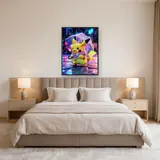 Diamond Painting Pokémon Pikachu im rosa Regen – Schlafzimmer