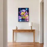 Diamond Painting Pokémon Pikachu im rosa Regen – Flur