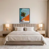Oranjeboom in pot op blauw terras Diamond Painting – Slaapkamer