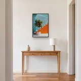 Oranjeboom in pot op blauw terras Diamond Painting – Hal