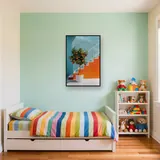 Oranjeboom in pot op blauw terras Diamond Painting – Kinderkamer