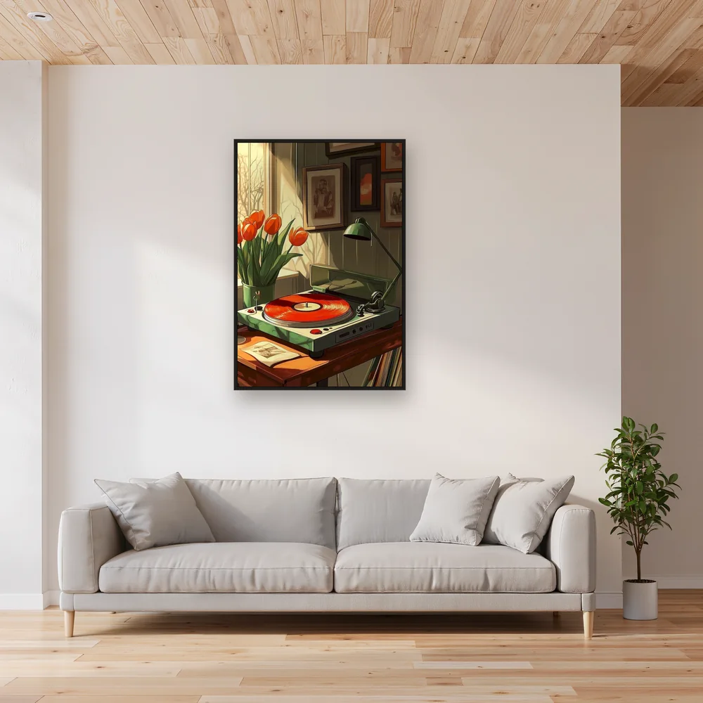 Giradischi vintage e tulipani rossi Diamond Painting – Soggiorno