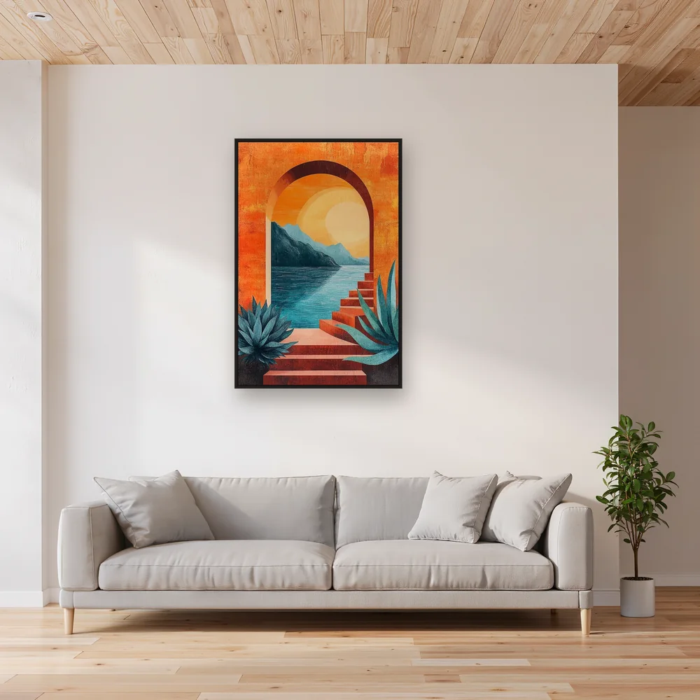 Arco mediterraneo sul mare al tramonto Diamond Painting – Soggiorno