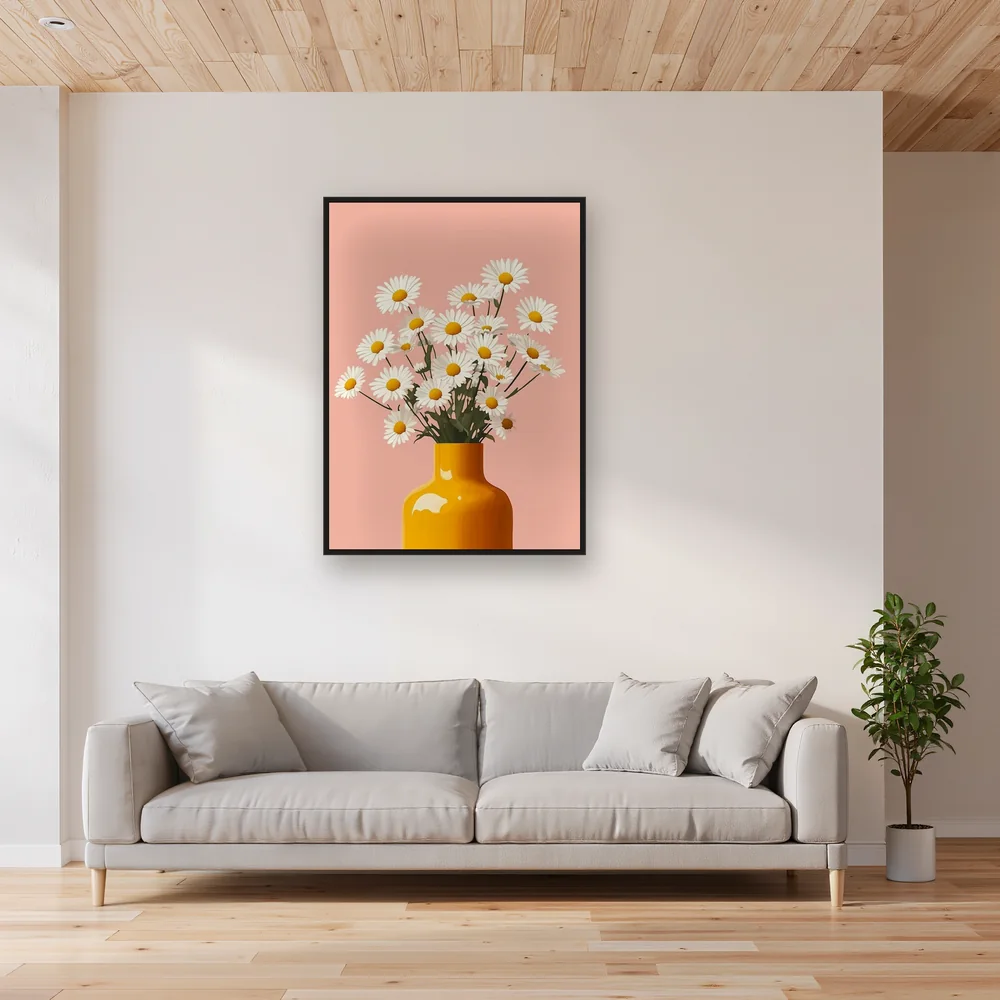 Margherite bianche in un vaso giallo Diamond Painting – Soggiorno