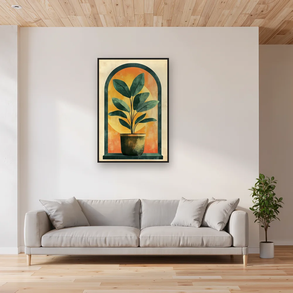 Strukturierte Zimmerpflanze im Bogen Diamond Painting – Wohnzimmer