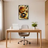 Vintage ontbijt met gele platenspeler en croissants - Diamond Painting – Kantoor
