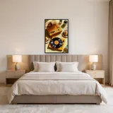 Vintage ontbijt met gele platenspeler en croissants - Diamond Painting – Slaapkamer