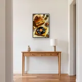 Vintage ontbijt met gele platenspeler en croissants - Diamond Painting – Hal