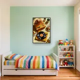 Vintage ontbijt met gele platenspeler en croissants - Diamond Painting – Kinderkamer