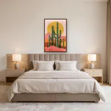 Saguaro-cactuswoestijn en roze duinen Diamond Painting – Slaapkamer