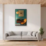 Retro platenspeler met oranje fauteuil diamond painting – Woonkamer